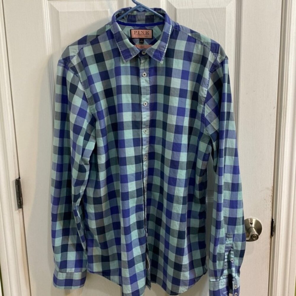 Pink Thomas Pink Casual Luxury Button Down Shirt Men’s Size Large Blue Grey